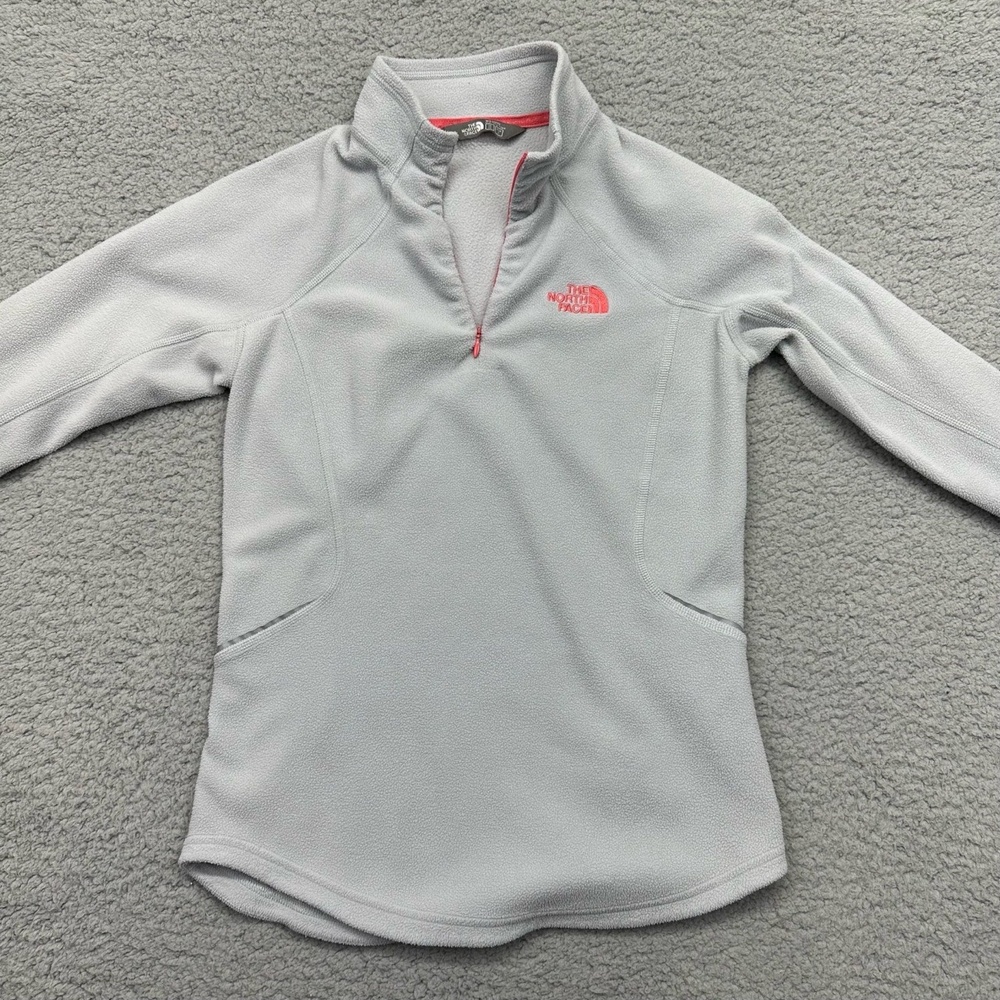 The North Face NF0A2UEK Women's Size XS 1/4 Zip Fleece Pullover Jacket Grey Pink